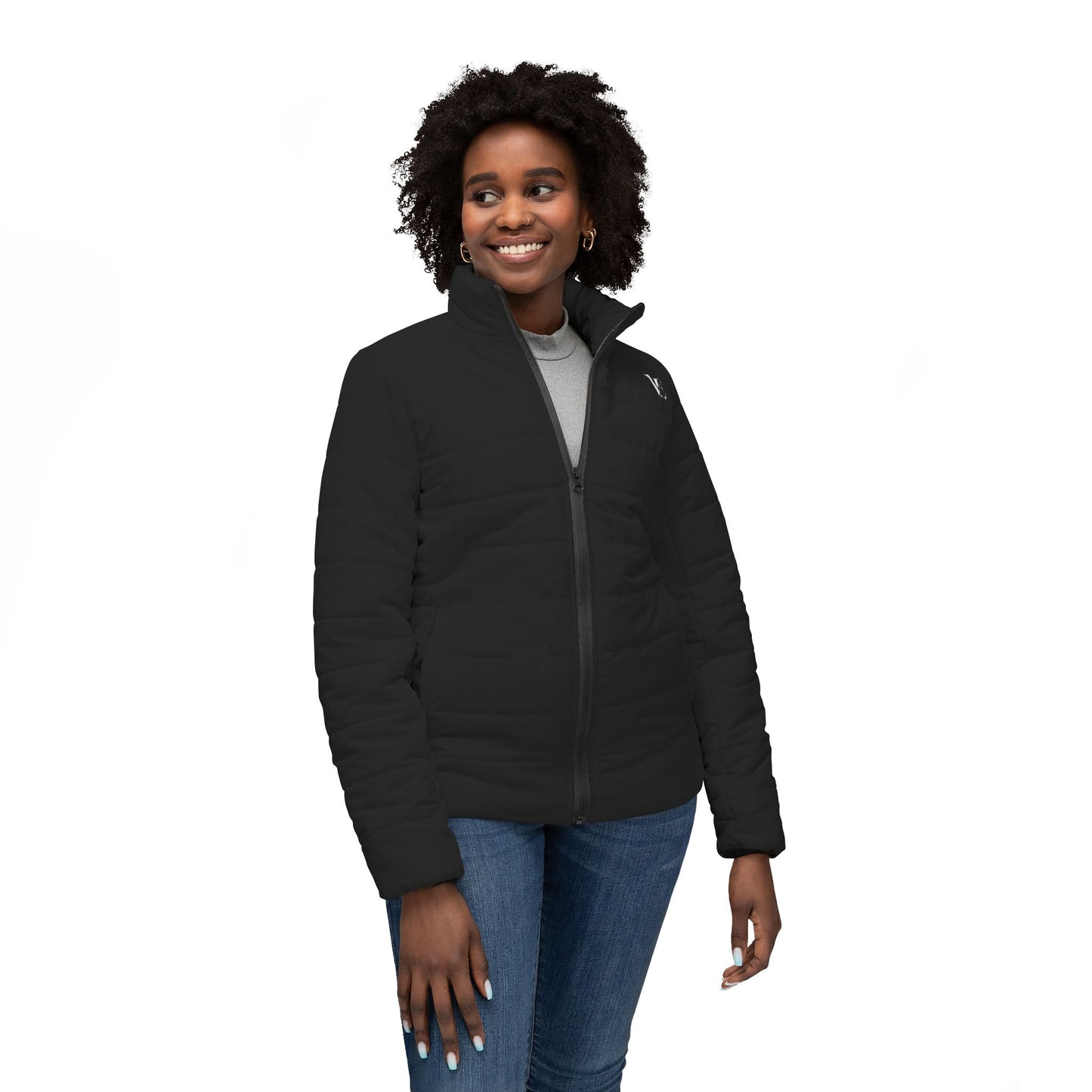 Vellero Women’s Puffer Jacket (Dark) | White quilted outerwear
